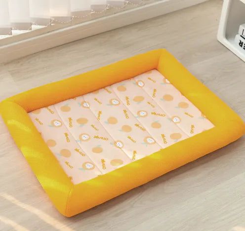Dog resting on cooling mat
