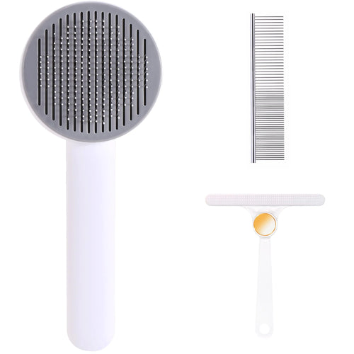 Self-cleaning slicker brush for dogs and cats